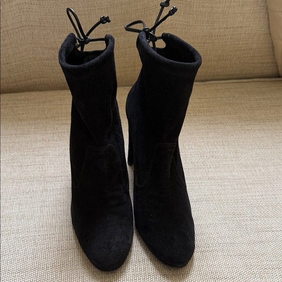 Stuart Weitzman Glove High-Heel Booties Suede Satin Lined Neutral Girl Boss 8 - Picture 5 of 17
